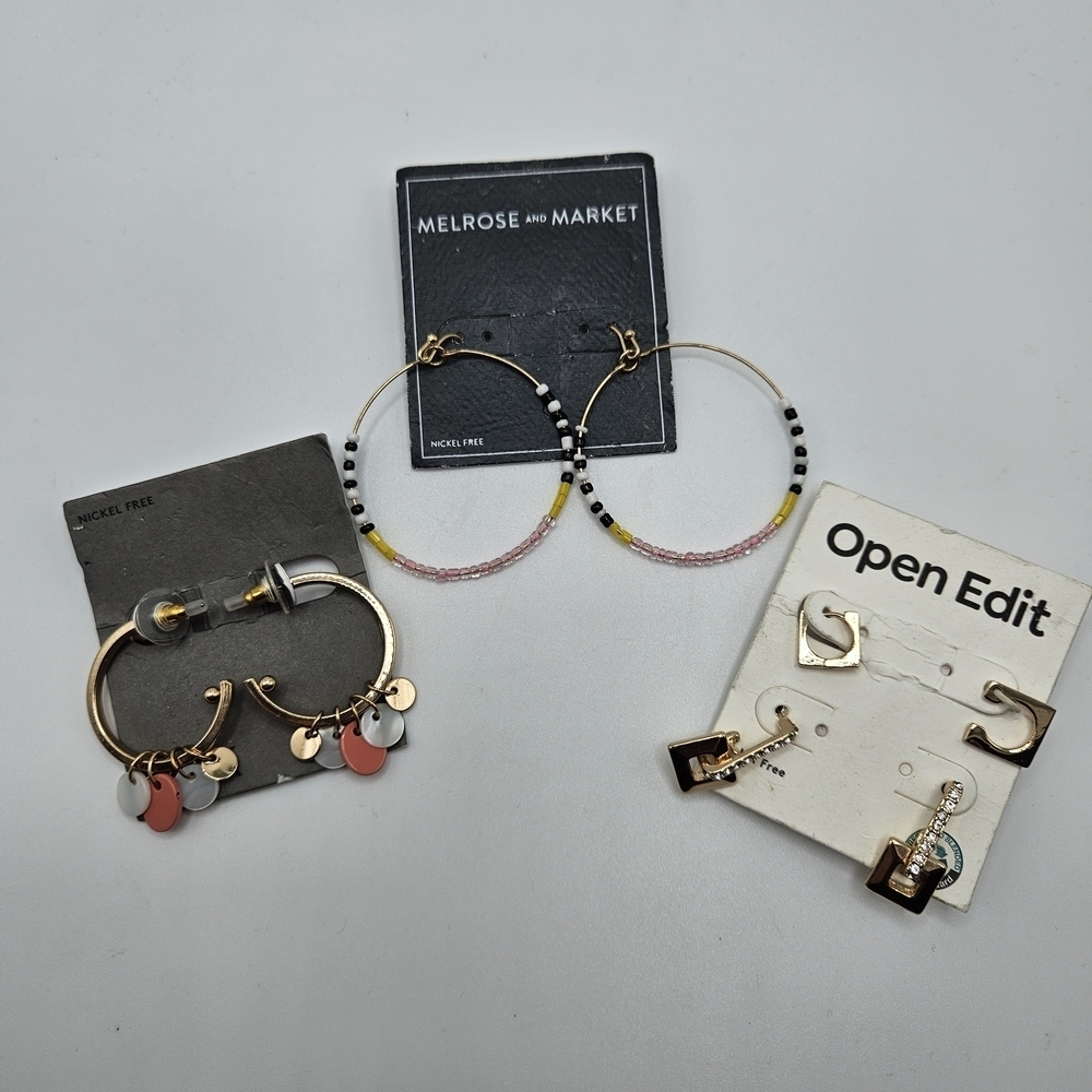 NEW Nordstrom Nickle Free Gold Tone Hoop Earring Lot Open Edit Melrose & Market